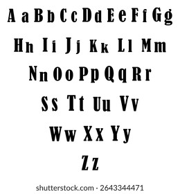 Vertical font display. Thick letter set. Heavy serif alphabet. Vector graphic layout.