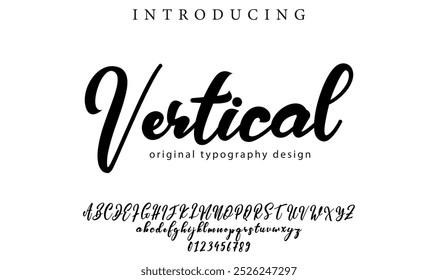 Vertical Fuente Elegante pincel pintado en mayúsculas letras del Vector, alfabeto, tipografía