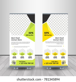 Vertical Food Roll Up Banner Template Design for Announce & Advertising For Restaurant