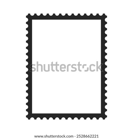 Vertical format postage stamp silhouette vector frame with perforated edges