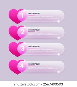 Vertical four step romantic infographic on gray background. Vector illustration