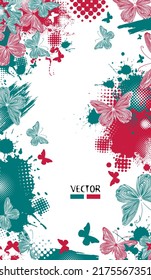 Vertical frame background from butterflies and blots. Vector illustration