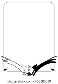 Vertical frame with black cats silhouettes. Vector clip art.