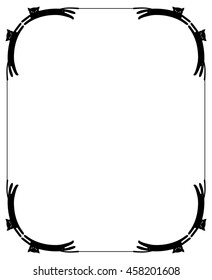 Vertical frame with black cats silhouettes. Vector clip art.