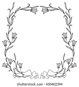 Vertical frame with bluebells. Design element for advertisements, flyer, web, wedding and other invitations or greeting cards. Vector clip art.