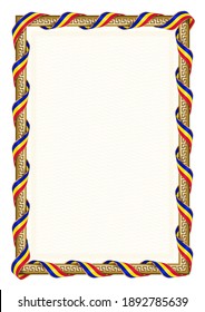 Vertical  frame and border with Andorra flag, template elements for your certificate and diploma. Vector.