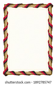 Vertical  frame and border with Angola flag, template elements for your certificate and diploma. Vector.