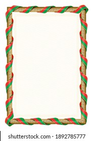 Vertical  frame and border with Burkina Faso flag, template elements for your certificate and diploma. Vector.