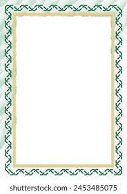 Vertical  frame and border with colors of Algeria flag, template elements for your certificate and diploma. Vector.