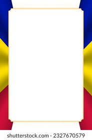 Vertical  frame and border with colors of Andorra flag, template elements for your certificate and diploma. Vector.