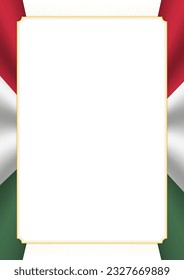 Vertical  frame and border with colors of Hungary flag, template elements for your certificate and diploma. Vector.