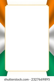 Vertical  frame and border with colors of Ivory Coast flag, template elements for your certificate and diploma. Vector.