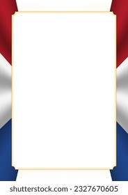 Vertical  frame and border with colors of Netherlands flag, template elements for your certificate and diploma. Vector.
