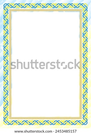 Vertical  frame and border with colors of Palau flag, template elements for your certificate and diploma. Vector.