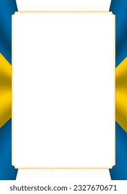 Vertikaler Rahmen und Rand mit Farben der schwedischen Flagge, Vorlagenelemente für Ihr Zertifikat und Diplom. Vektorgrafik.