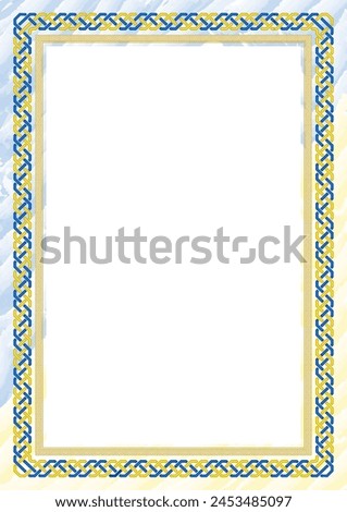 Vertical  frame and border with colors of Ukraine flag, template elements for your certificate and diploma. Vector.