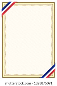 Vertical  frame and border with France flag, template elements for your certificate and diploma. Vector.