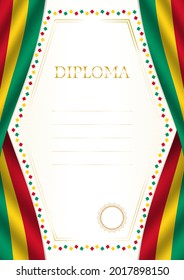 Vertical  frame and border with Guinea flag, template elements for your certificate and diploma. Vector.