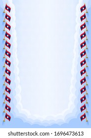 Vertical  frame and border with Laos flag, template elements for your certificate and diploma. Vector.