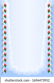 Marco vertical y borde con la bandera de Madagascar, elementos de plantilla para su certificado y diploma. Vector.