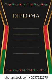 Vertical  frame and border on black metal background, with colors of Afghanistan flag, template elements for your certificate and diploma. Vector.