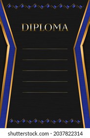 Vertical  frame and border on black metal background, with colors of European Union flag, template elements for your certificate and diploma. Vector.