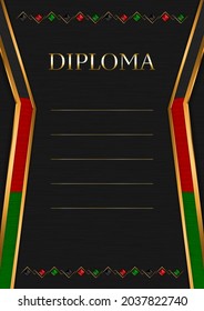 Vertical  frame and border on black metal background, with colors of Kenya flag, template elements for your certificate and diploma. Vector.