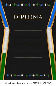 Vertical  frame and border on black metal background, with colors of Bashkortostan flag, template elements for your certificate and diploma. Vector.