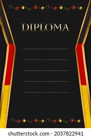 Vertical  frame and border on black metal background, with colors of Germany flag, template elements for your certificate and diploma. Vector.
