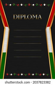 Marco vertical y borde sobre fondo de metal negro, con colores de la bandera de Tayikistán, elementos de plantilla para su certificado y diploma. Vector.