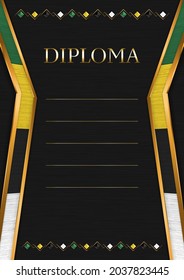 Vertical  frame and border on black metal background, with colors of Dominica flag, template elements for your certificate and diploma. Vector.