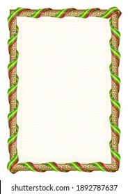 Vertical  frame and border with Sao Tome and Principe flag, template elements for your certificate and diploma. Vector.