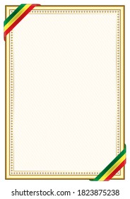 Vertical  frame and border with Senegal flag, template elements for your certificate and diploma. Vector.
