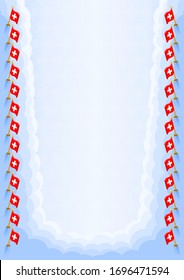 Vertikaler Rahmen und Grenze zur Schweiz Flagge, Vorlagenelemente für Ihr Zertifikat und Diplom. Vektorillustration.