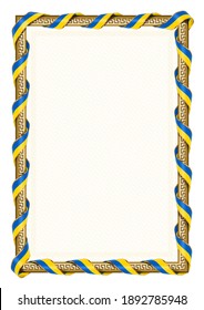 Vertical  frame and border with Ukraine flag, template elements for your certificate and diploma. Vector.