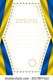 Vertical  frame and border with Ukraine flag, template elements for your certificate and diploma. Vector.