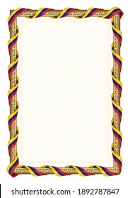Marco vertical y frontera con la bandera de Venezuela, elementos de plantilla para tu certificado y diploma. Vector.