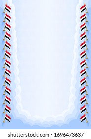 Vertical  frame and border with Yemen flag, template elements for your certificate and diploma. Vector.