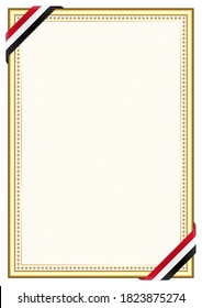 Vertical  frame and border with Yemen flag, template elements for your certificate and diploma. Vector.