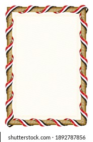 Vertical  frame and border with Yemen flag, template elements for your certificate and diploma. Vector.