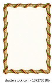 Vertical  frame and border with Zambia flag, template elements for your certificate and diploma. Vector.