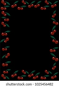 Vertical frame of cherries on a black background