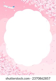 vertical frame of cherry blossoms and an airplane