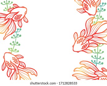 Marco vertical con estilo de corte de peces dorados y plantas acuáticas (color degradado)