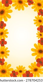 vertical frame decorated with vibrant blooming yellow sunflower border