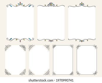 Vertical frame design set with calligraphic line decoration