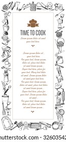 Vertical frame devoted to kitchen tools ( hand drawn style )