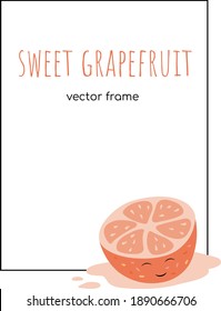 Vertical frame with grapefruit in cartoon style on white background