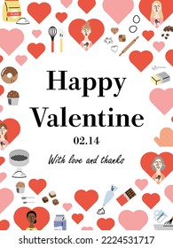 vertical frame of hearts, women, and baking items for Valentine's Day