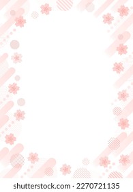 Ilustración vertical del marco de flores de cerezo y líneas y círculos ascendentes con puntos y rayas 